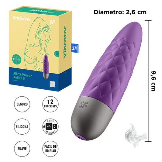 Bala Ultra Power Bullet Carga USB 12 Vibraciones | Satisfyer