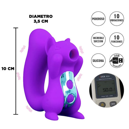 Succionador de Clitoris y Vibrador - Ardilla | USB | Sexy & Funny