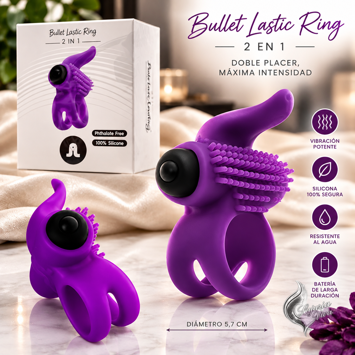 Anillo Doble con Vibración y Estimulador Bullet Lastic Ring | Adrien Lastic