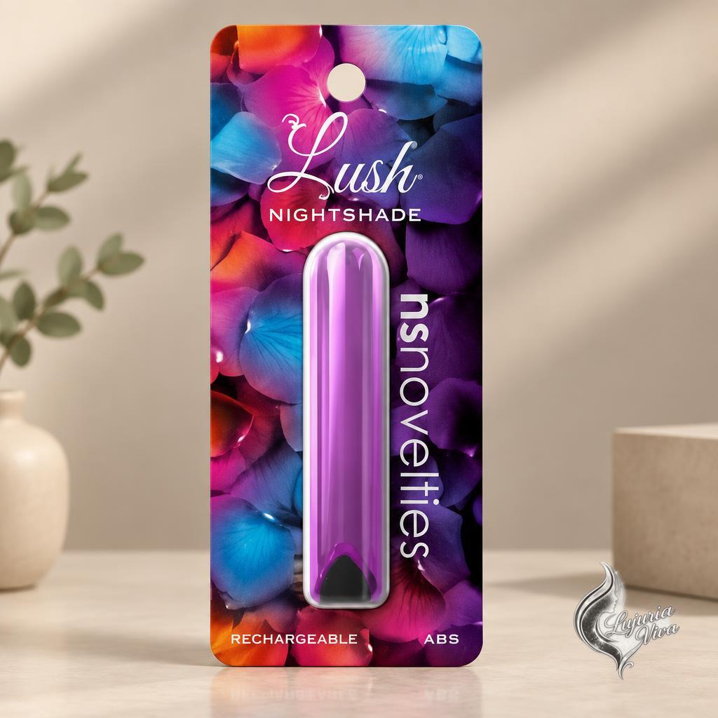 Vibrador Bullet Lush Nightshade de Snovelties en su empaque