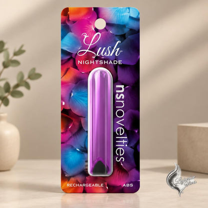 Vibrador Bullet Lush Nightshade de Snovelties en su empaque