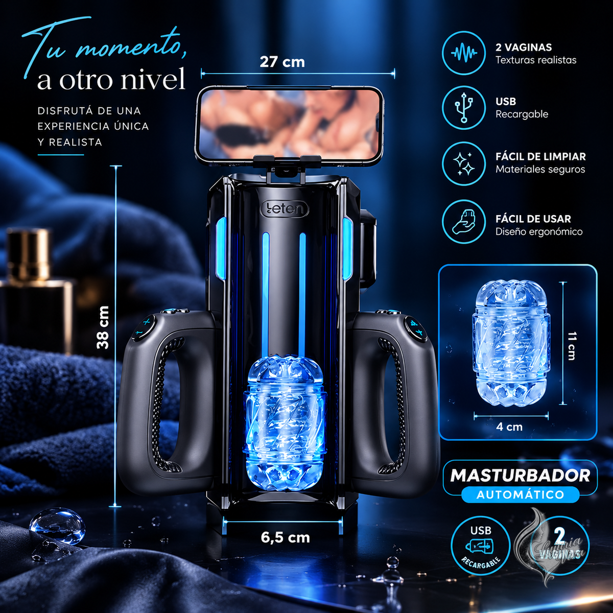 Masturbador automático Leten de 2 vaginas