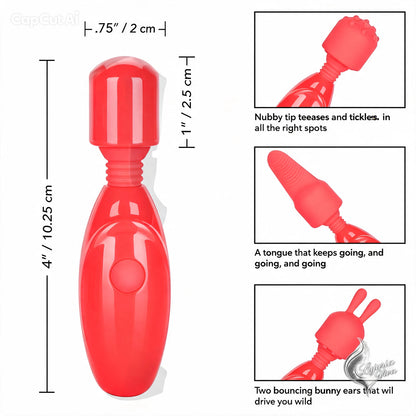 Estimulador Clitorial Mini Wand CalExotics - medidas y cabezales intercambiables