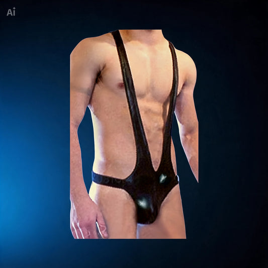 Body Elastizado con Tiras Masculino Negro Pasionel | Estilo Wrestler