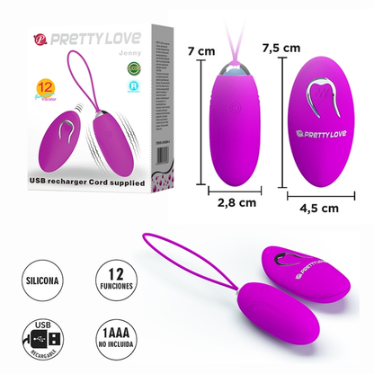 Huevo Vibrador Jenny con Control Remoto y Carga USB | Pretty Love