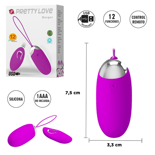 Huevo Vibrador Berger Inalámbrico con Control Remoto y Carga USB | Pretty Love