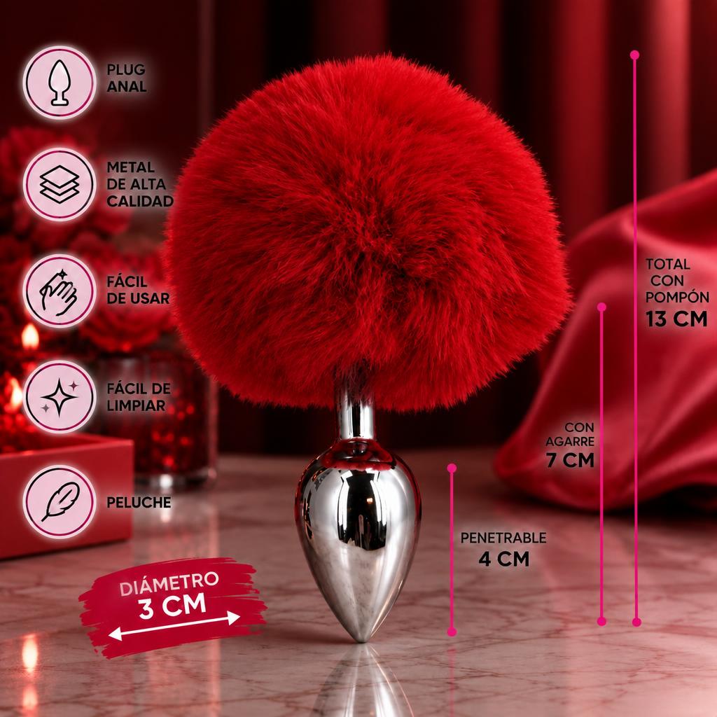 Plug Anal Metal con Pompón Rabbit Rojo Fornax | Sexy & Funny